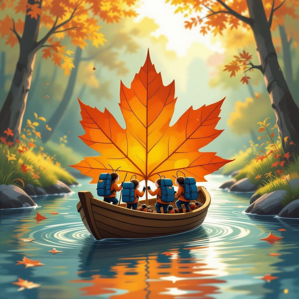 Ant Adventure on a Giant Autumn Leaf