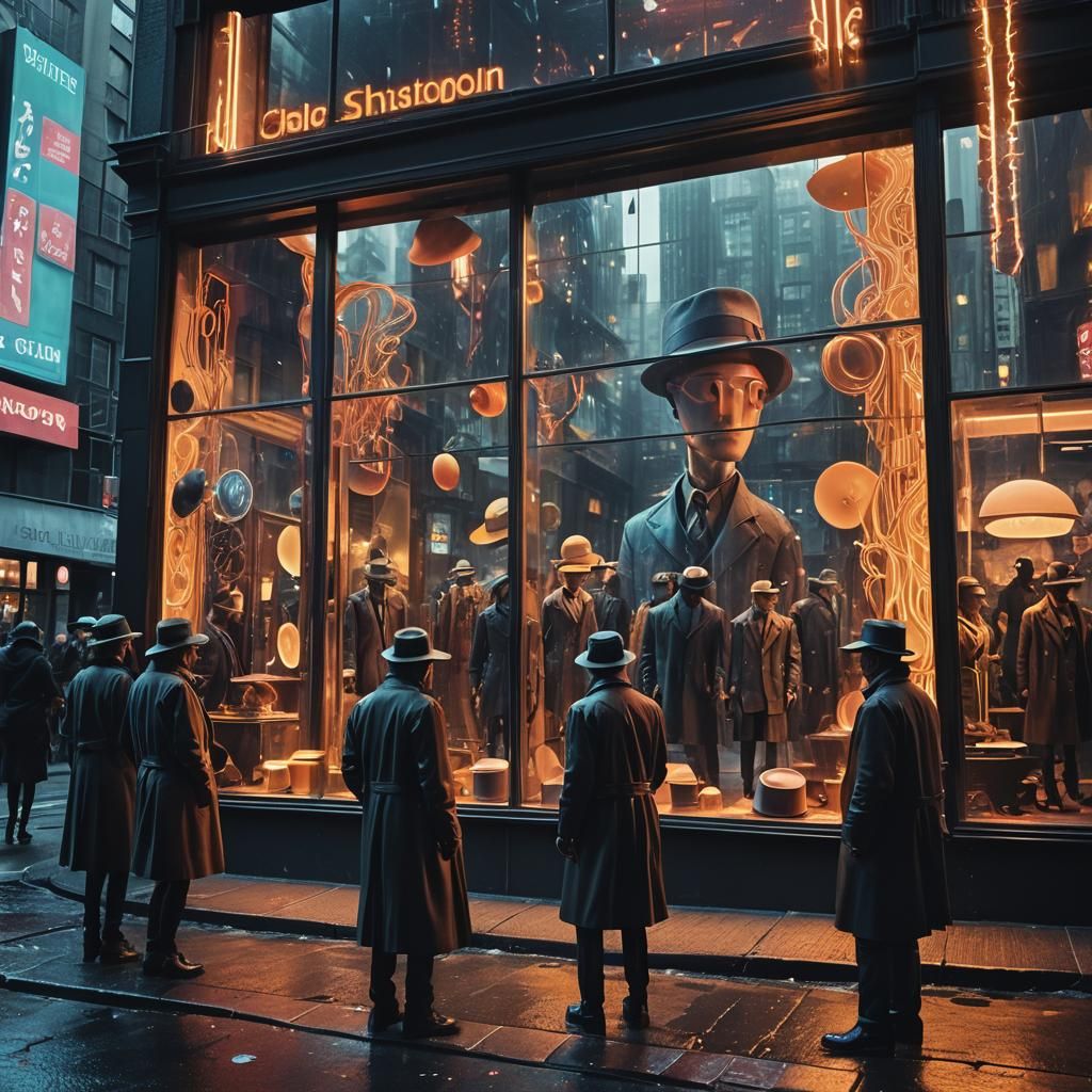 Manhattan Hat Shop Window Display, Digital Matte Painting