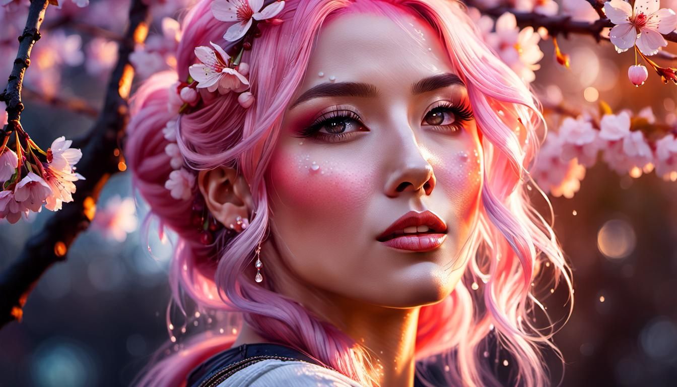 Pastel Pink Cherry Blossom Girl: Watercolor Art