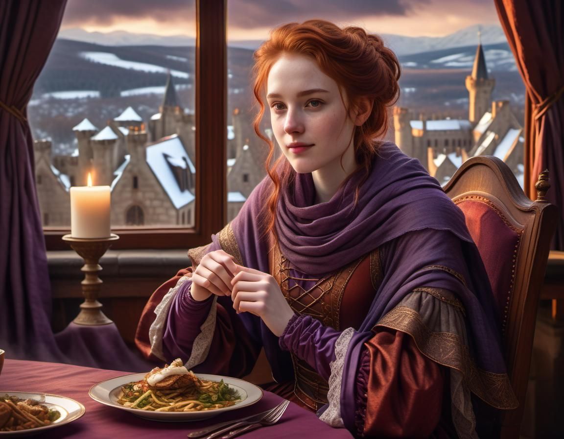 Renaissance Girl in Castle Dining Hall