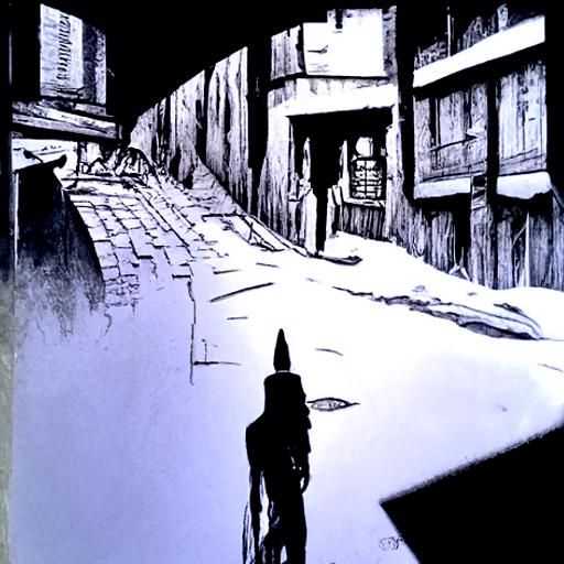 Ominous Alleyway: A Moebius-Inspired Noir Ink Drawing