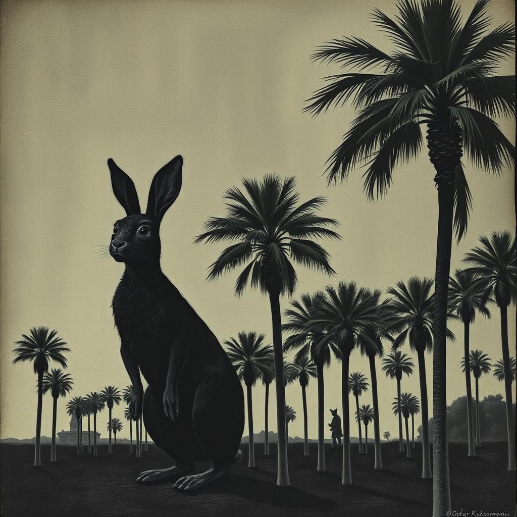 Rabbit Last Stand: Expressionist Palm Tree Scene