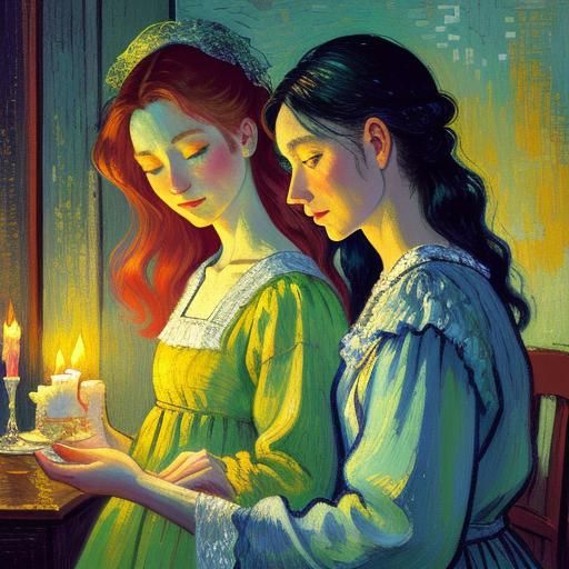 Priest and Woman: Vibrant Expressionism in Van Gogh Style