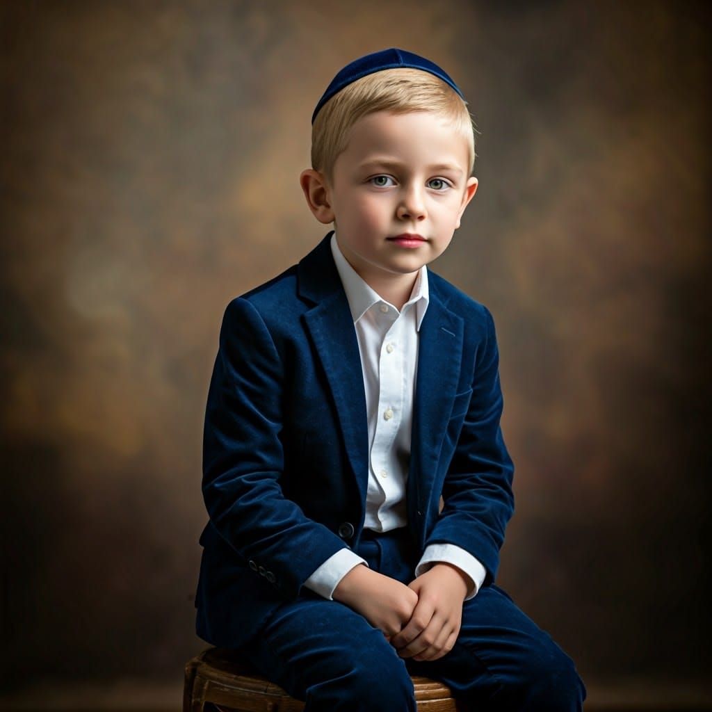 Handsome Young Chassidic Boy in Elegant Studio Portrait