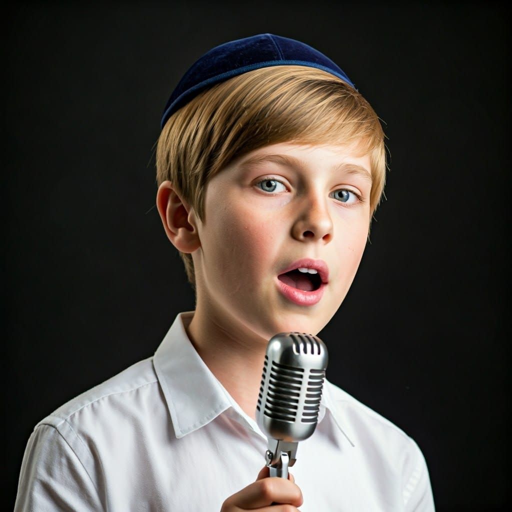 Stunning Young Boy's Portrait Singing with Heartfelt Emotion