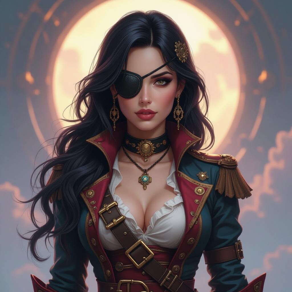 Steampunk Pirate Woman in Cosmic Setting