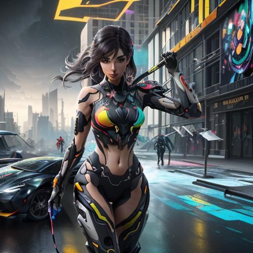 Nintendo Switch Girl in Cyberpunk Anime Style