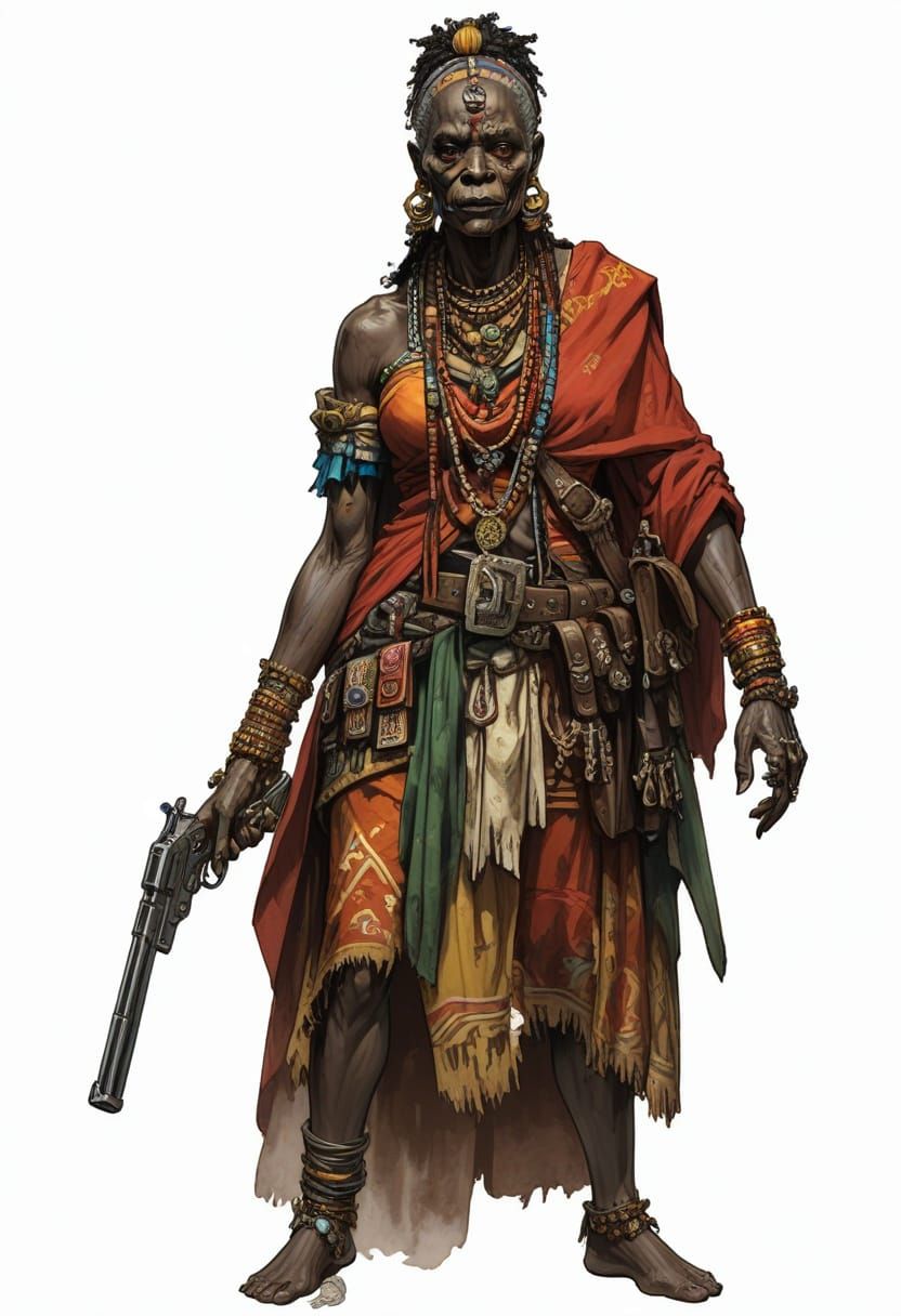 Regal Zulu Aztec Pirate Zombie Queen With Pistols