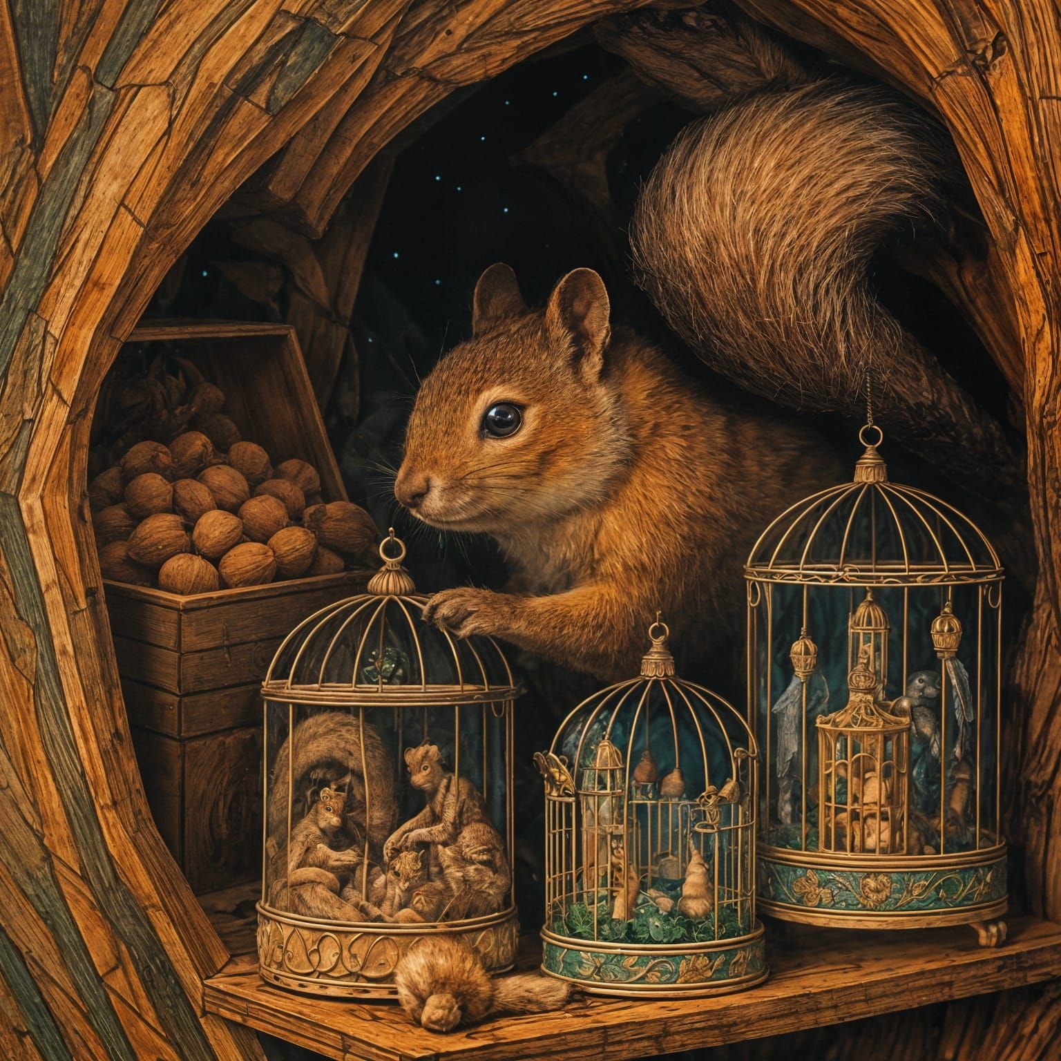 Squirrel's Den: Miniature Worlds in Birdcages
