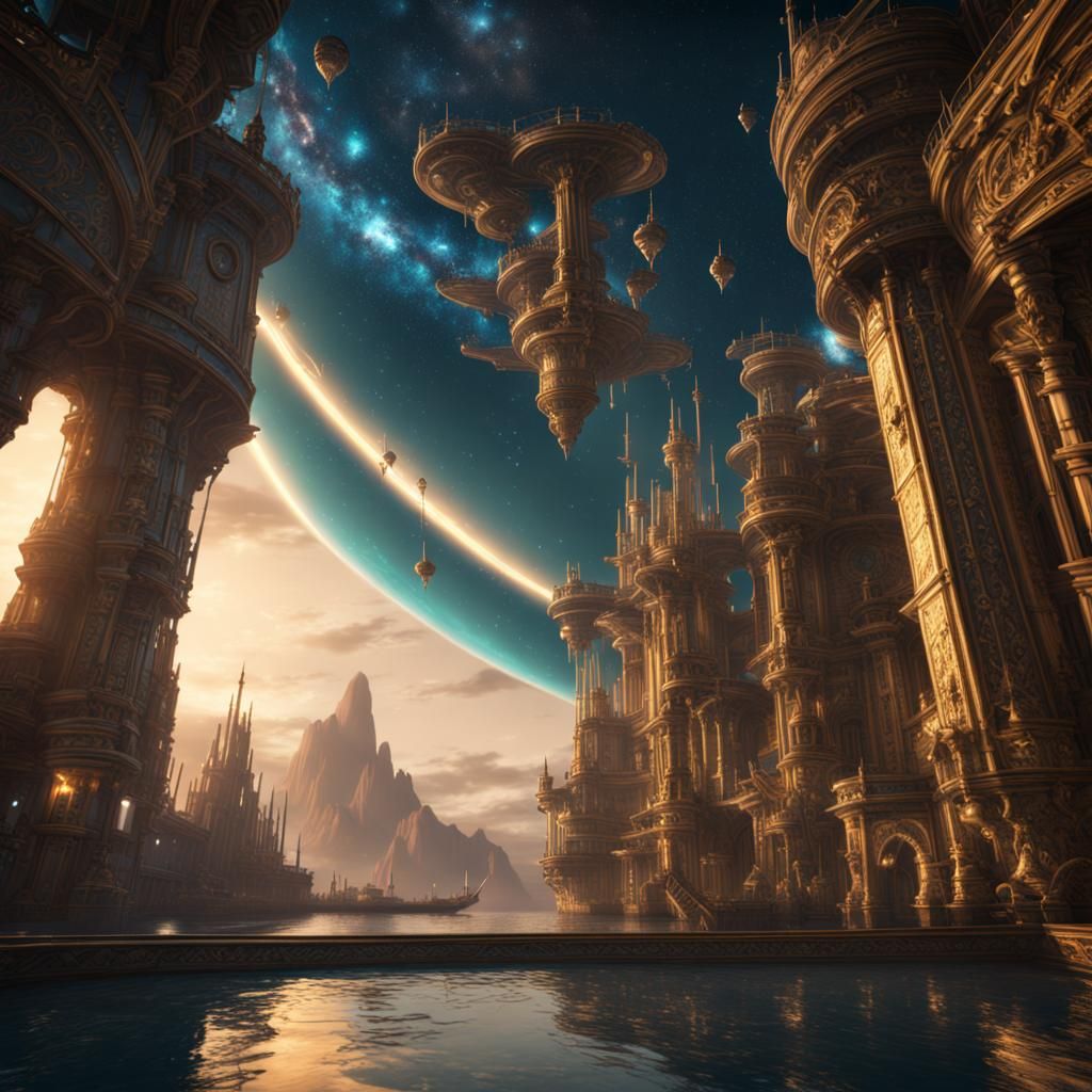 Atlantis Launches a Spaceship in Detailed Matte Painting