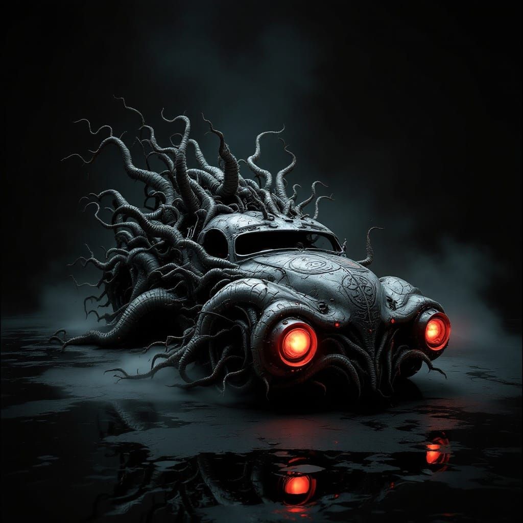 Biomechanical Abomination: Twisted Car from a Nightmarish Re...