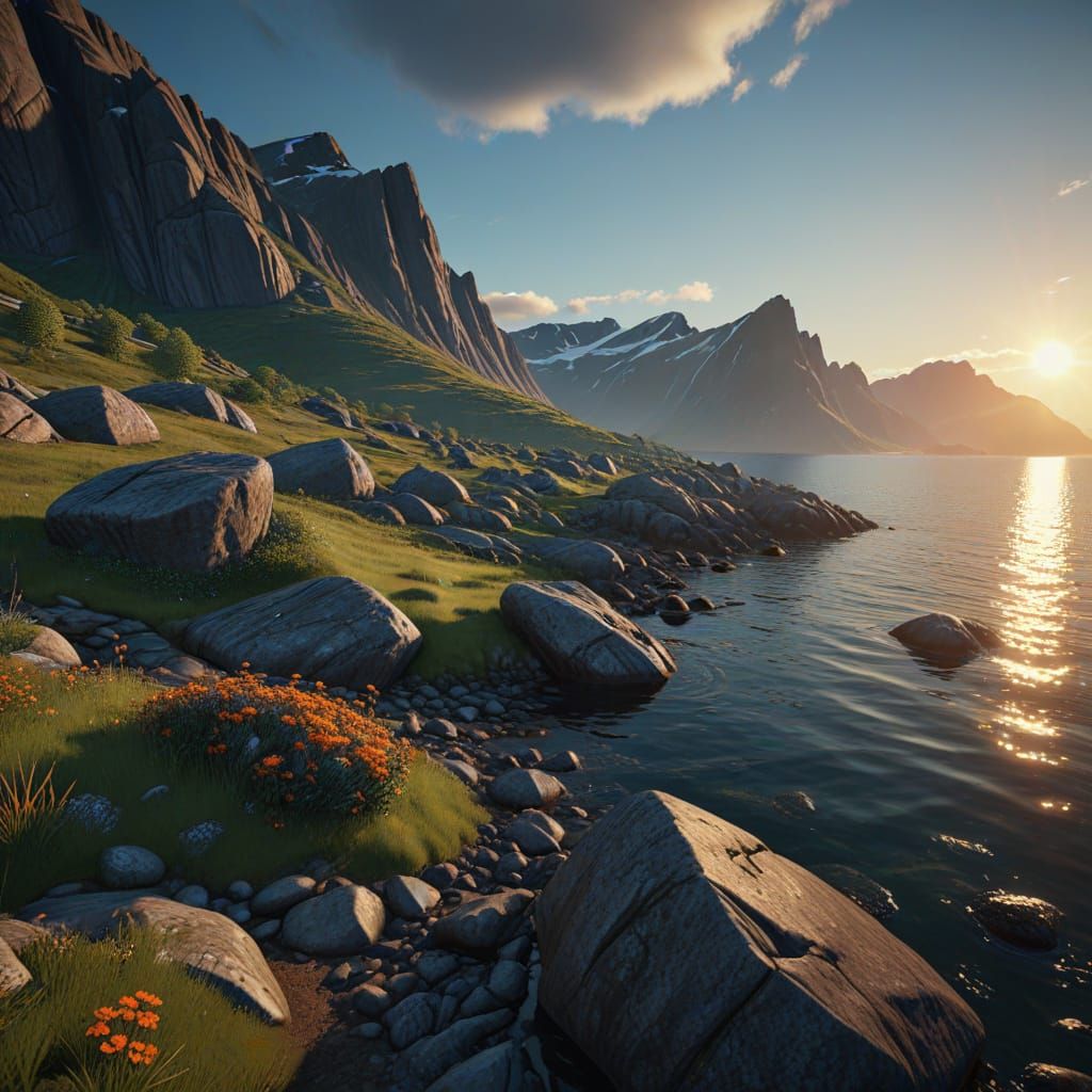 Midnight Sun Over Northern Norway in Vivid Digital Art