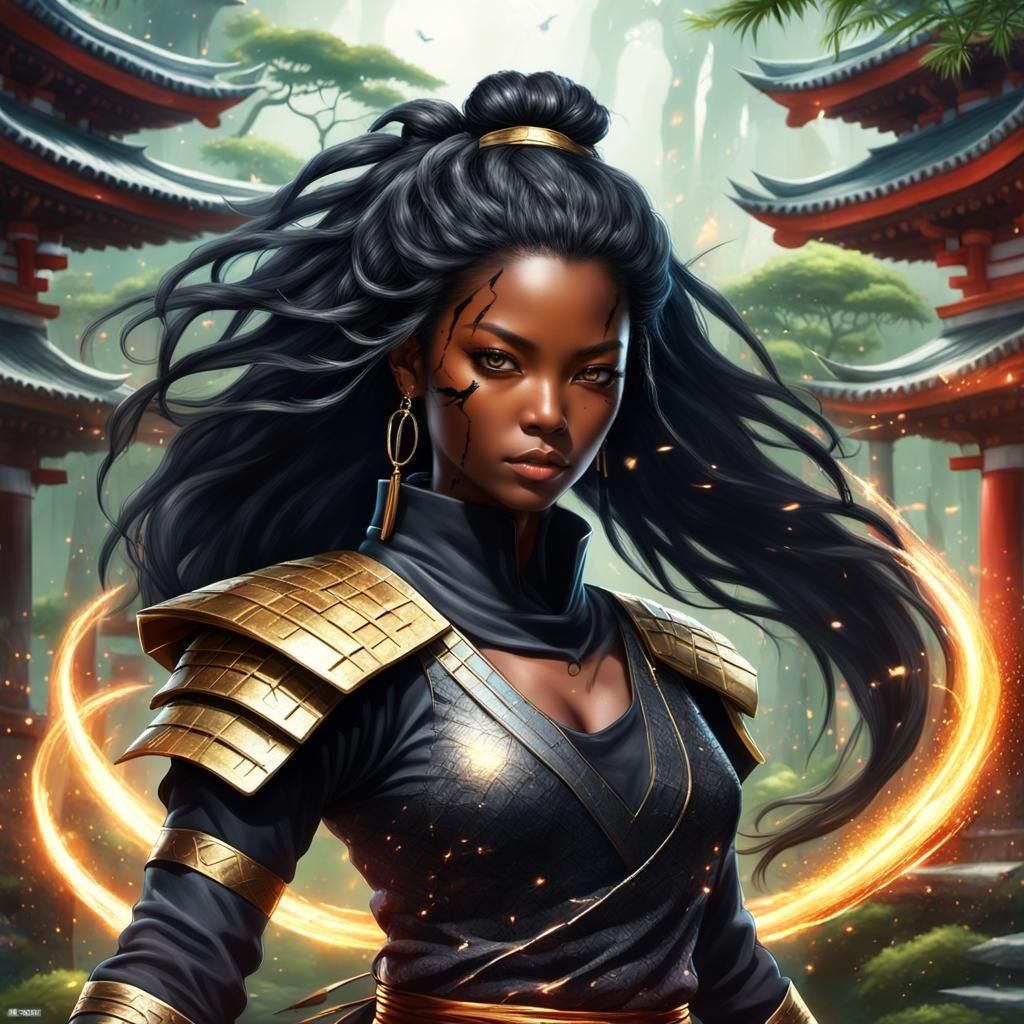 Hyperrealistic African Ninja Princess in Amazonian Temple