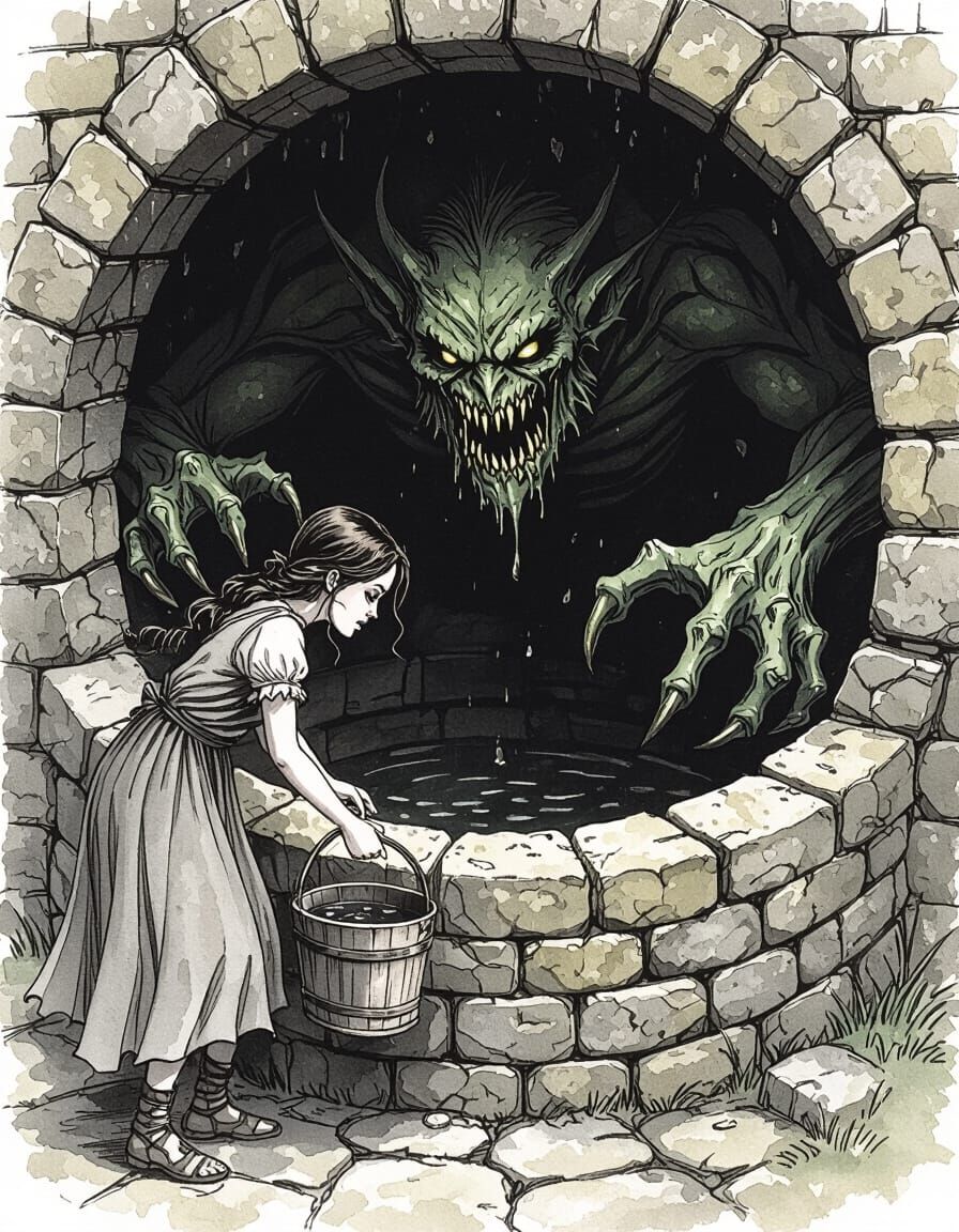 Ominous Well: A Dark Fantasy Horror Scene