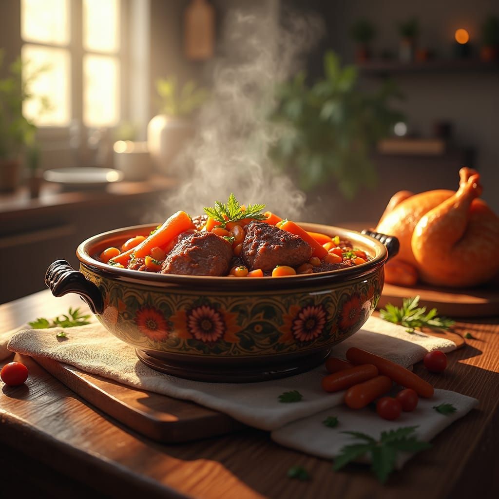 Sumptuous Beef Stew and Roasted Chicken in Sunlight
