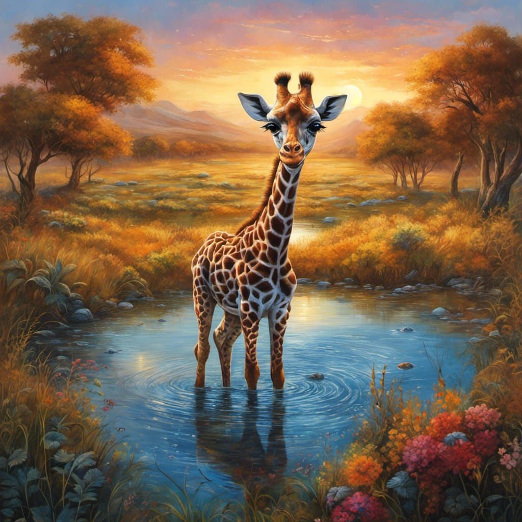 Chibi Giraffe in Tundra: Detailed Fantasy Art