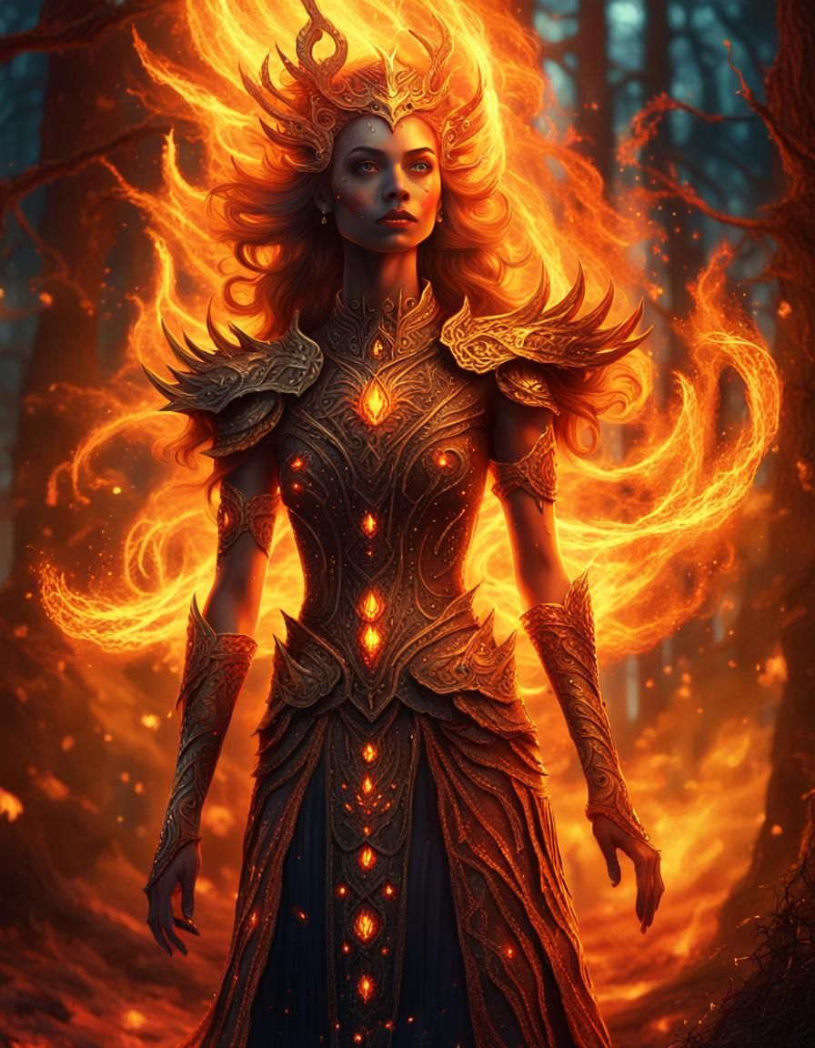 Fire Alien Princess in Mystical Forest