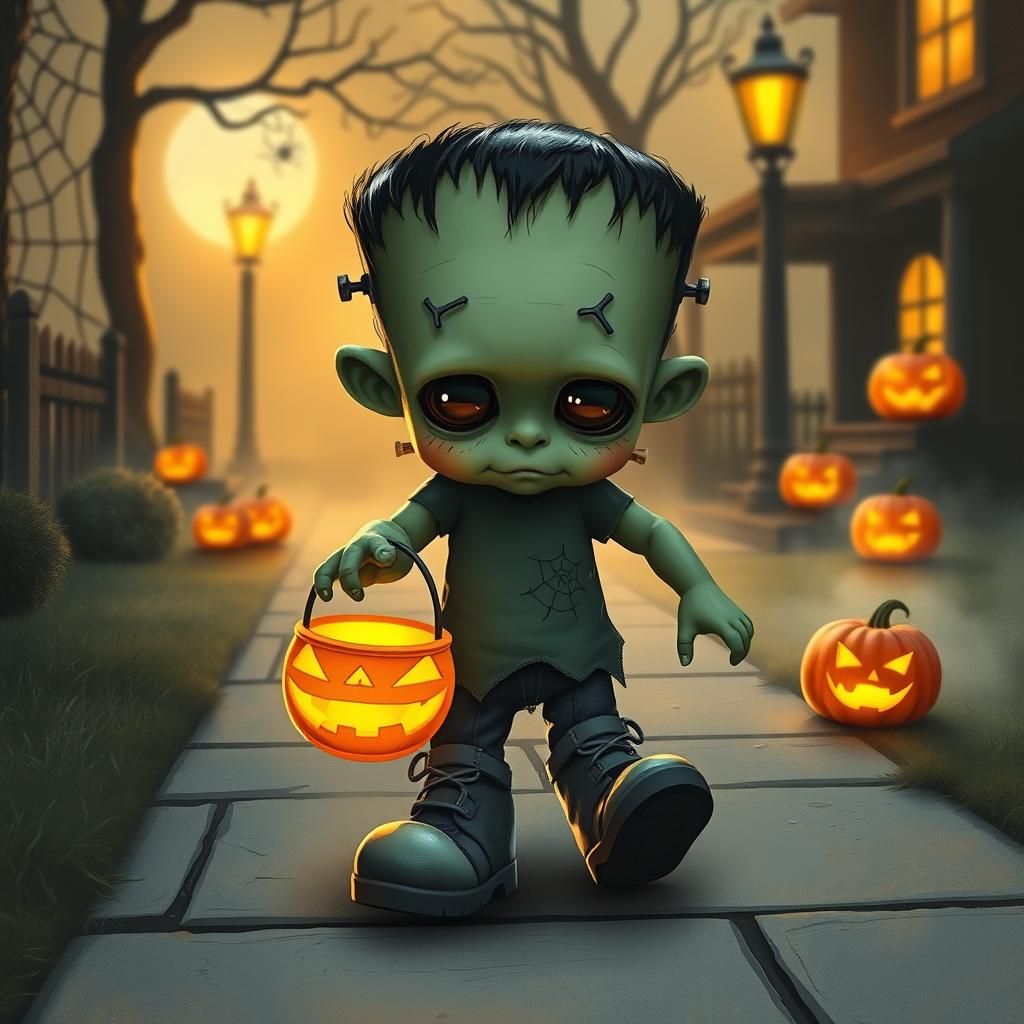 Baby Frankenstein's Halloween Adventure in Burtonesque Style