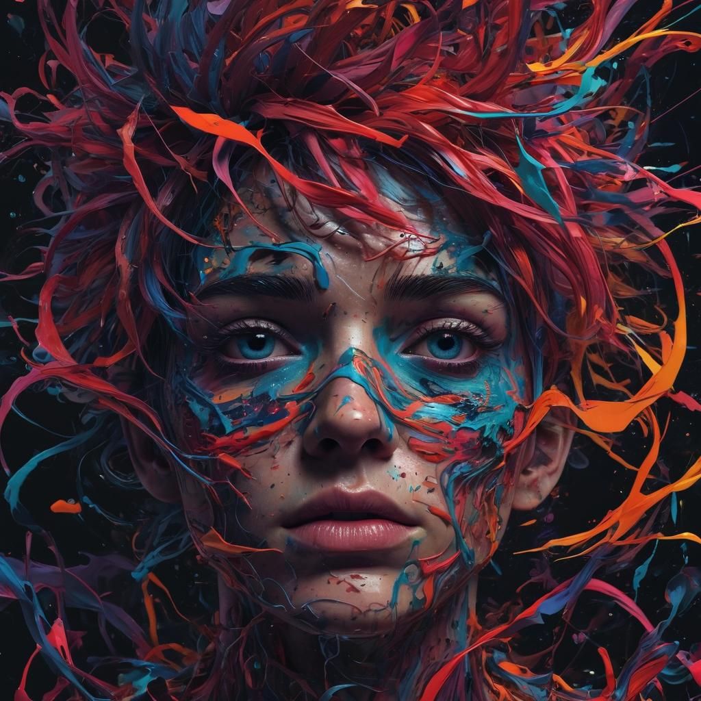 Surreal Anime Eyes in Chaotic Colorful Abstraction