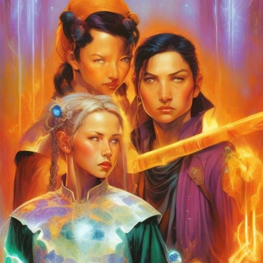 Jedi Twins and Native Warrior in Space Opera Art