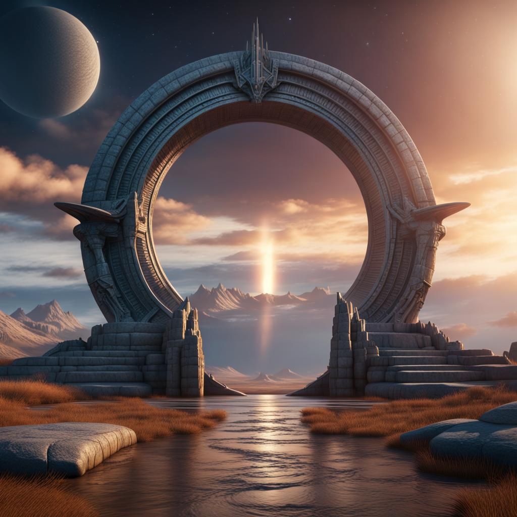 Stone Stargate Under Epic Sky: Fantasy Concept Art