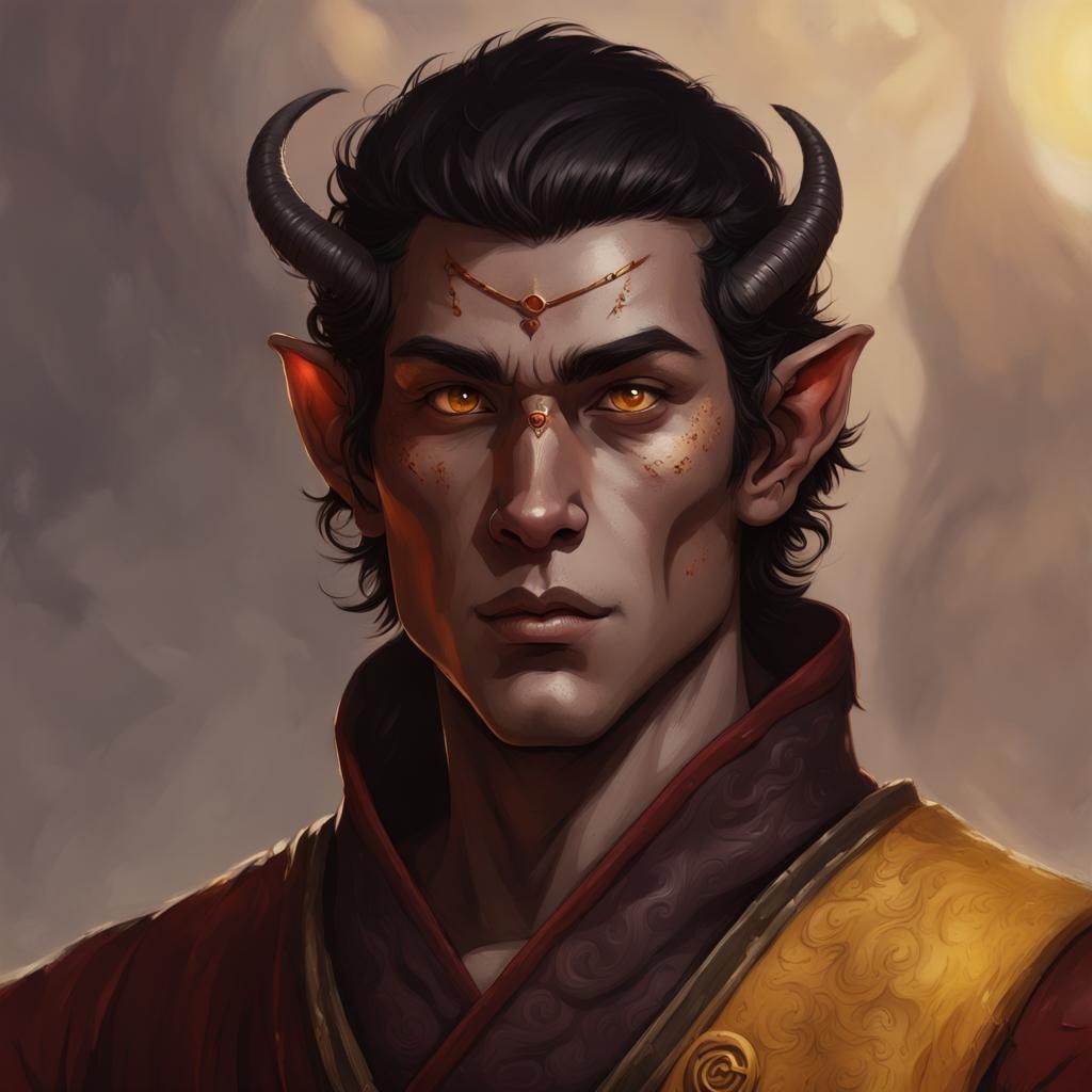 Tiefling Monk Portrait in Fantasy Art Style