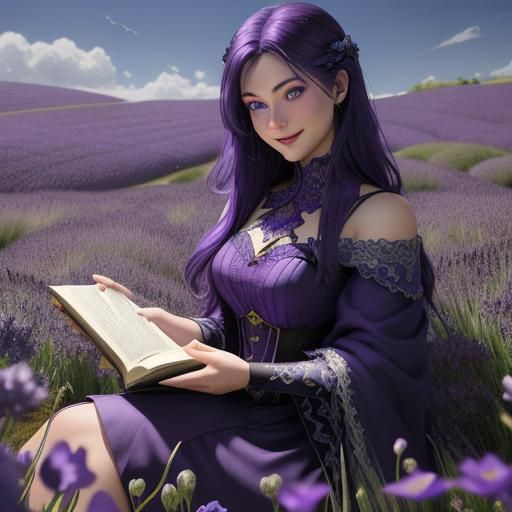 Girl Reading in Field of Flowers: Matte Painting