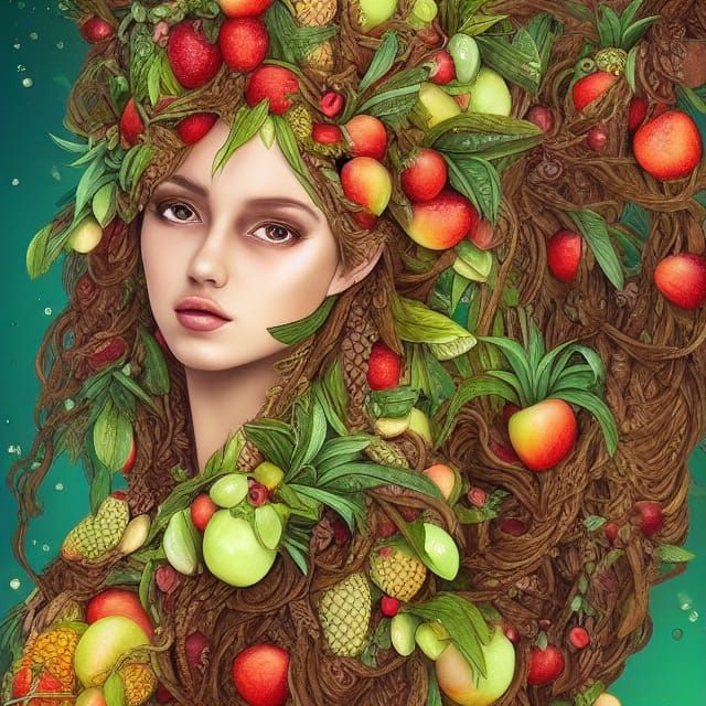 Liquid Fruit Earth Goddess Digital Artwork
