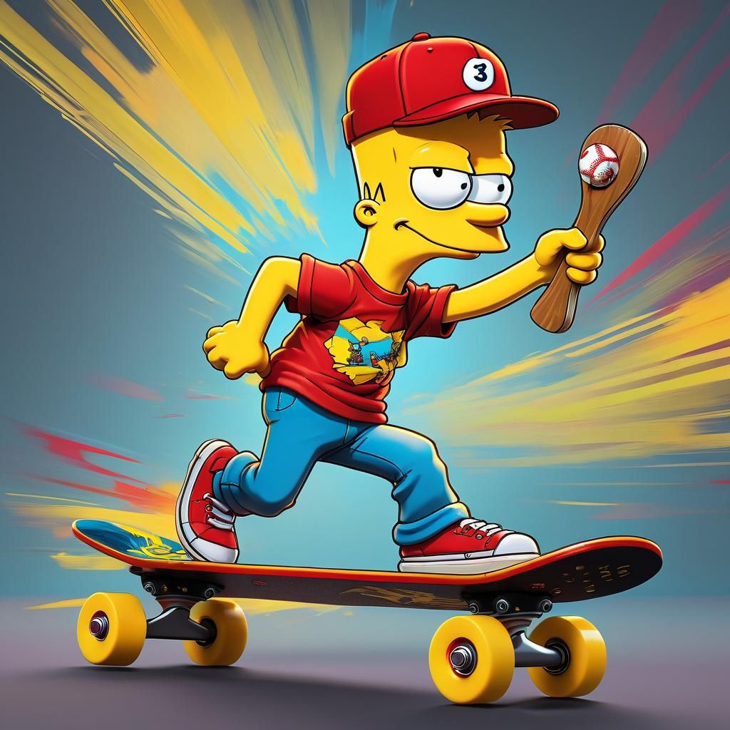 Bart Simpson Rides Skateboard in Pop-Art Style