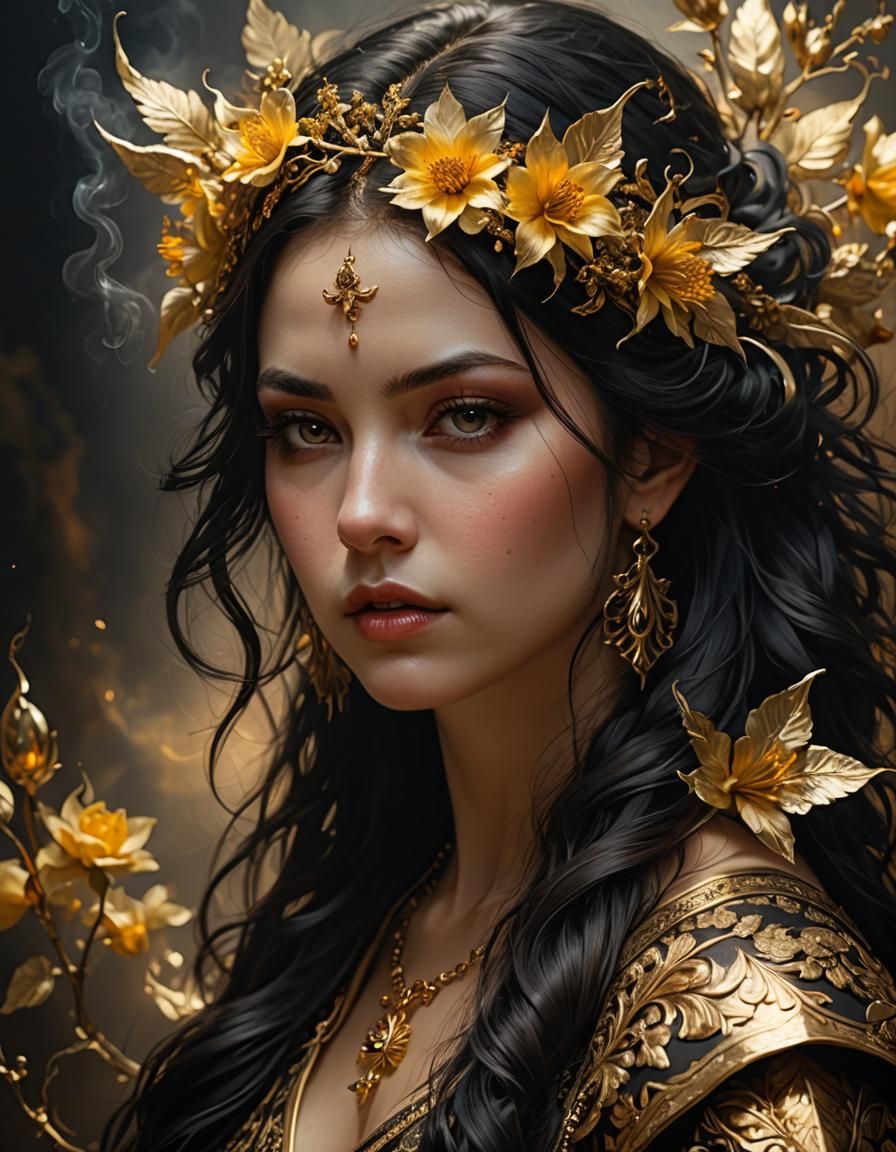 Goddess with Flowing Hair in Rembrandt Lighting