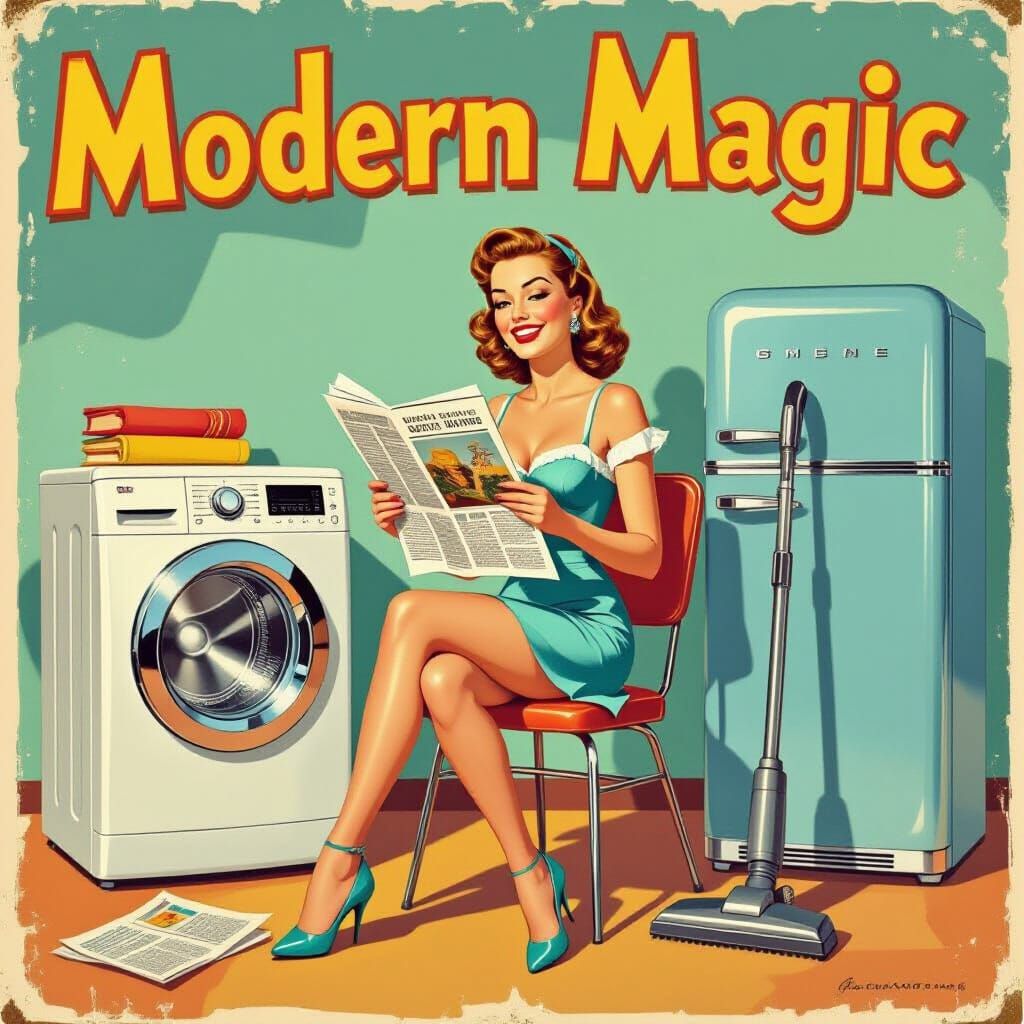 1950s Pin Up Woman With Modern Appliances Illustration