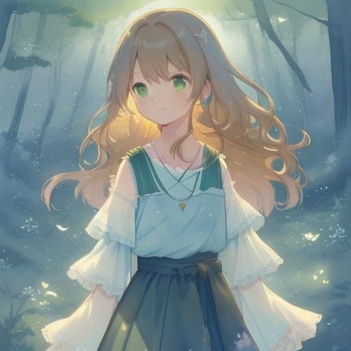Gentle Anime Princess in Misty Forest Landscape
