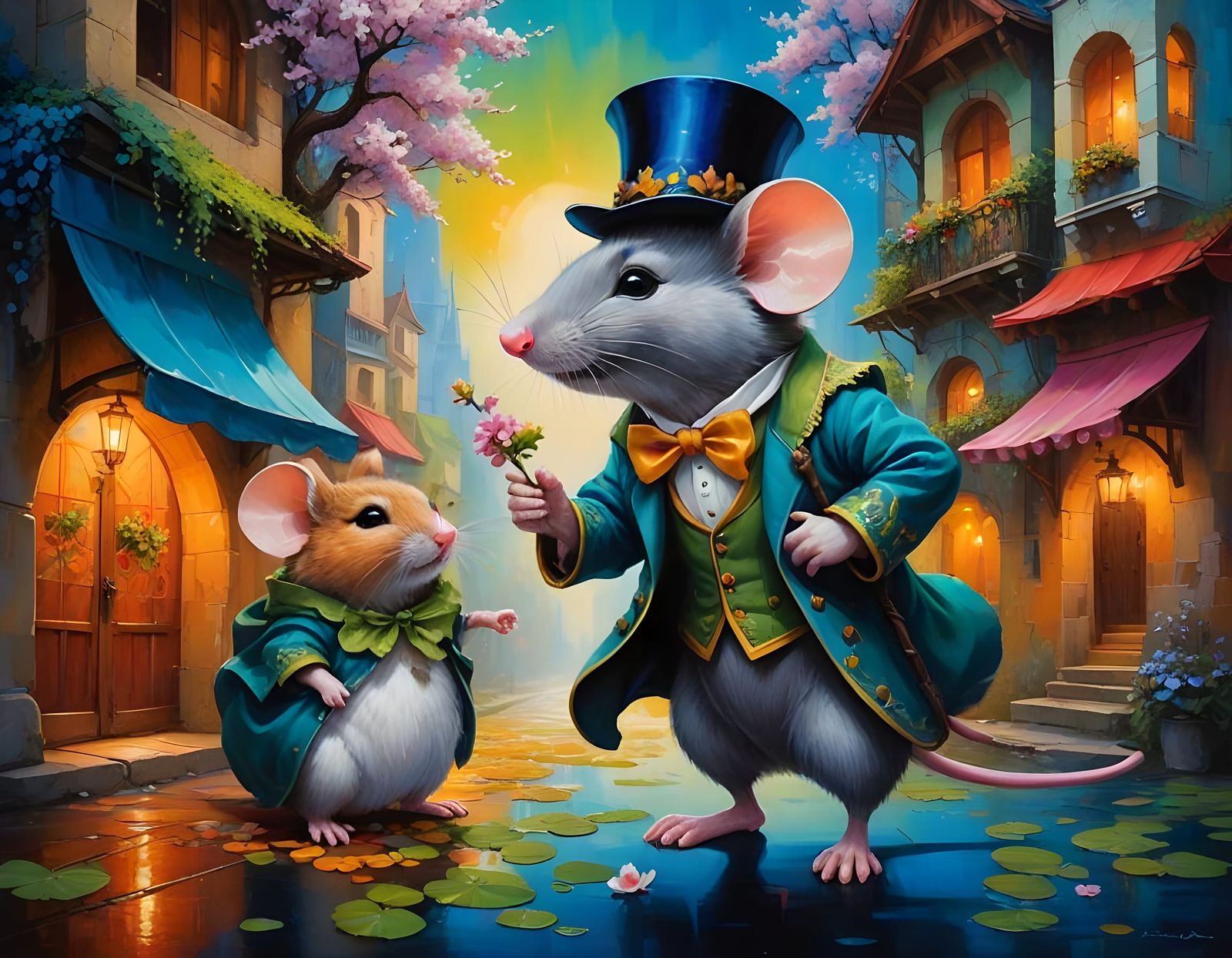 Fantasy Mice in Dreamy Acrylic Painting Style