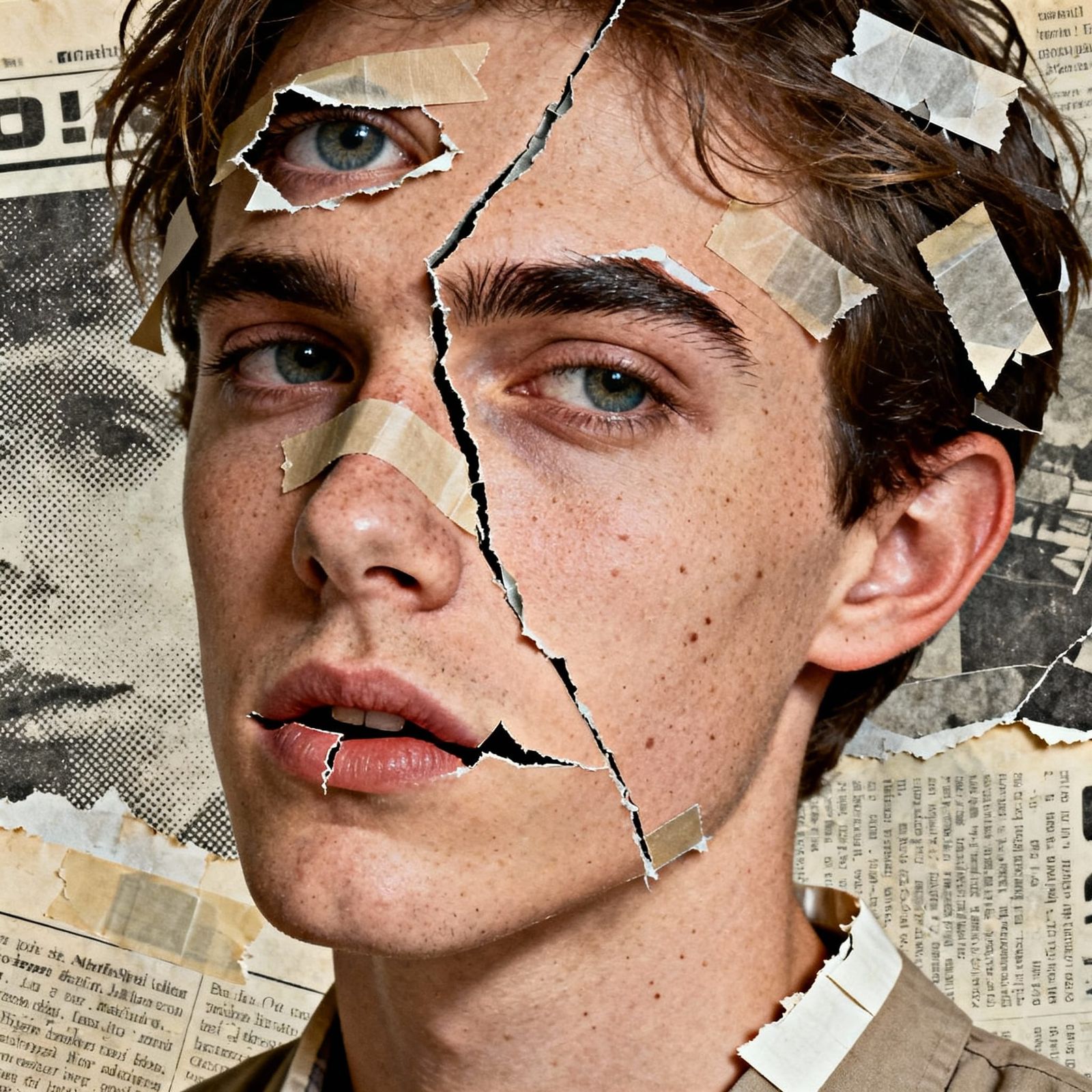 Fragmented Face Collage with Realistic Detail