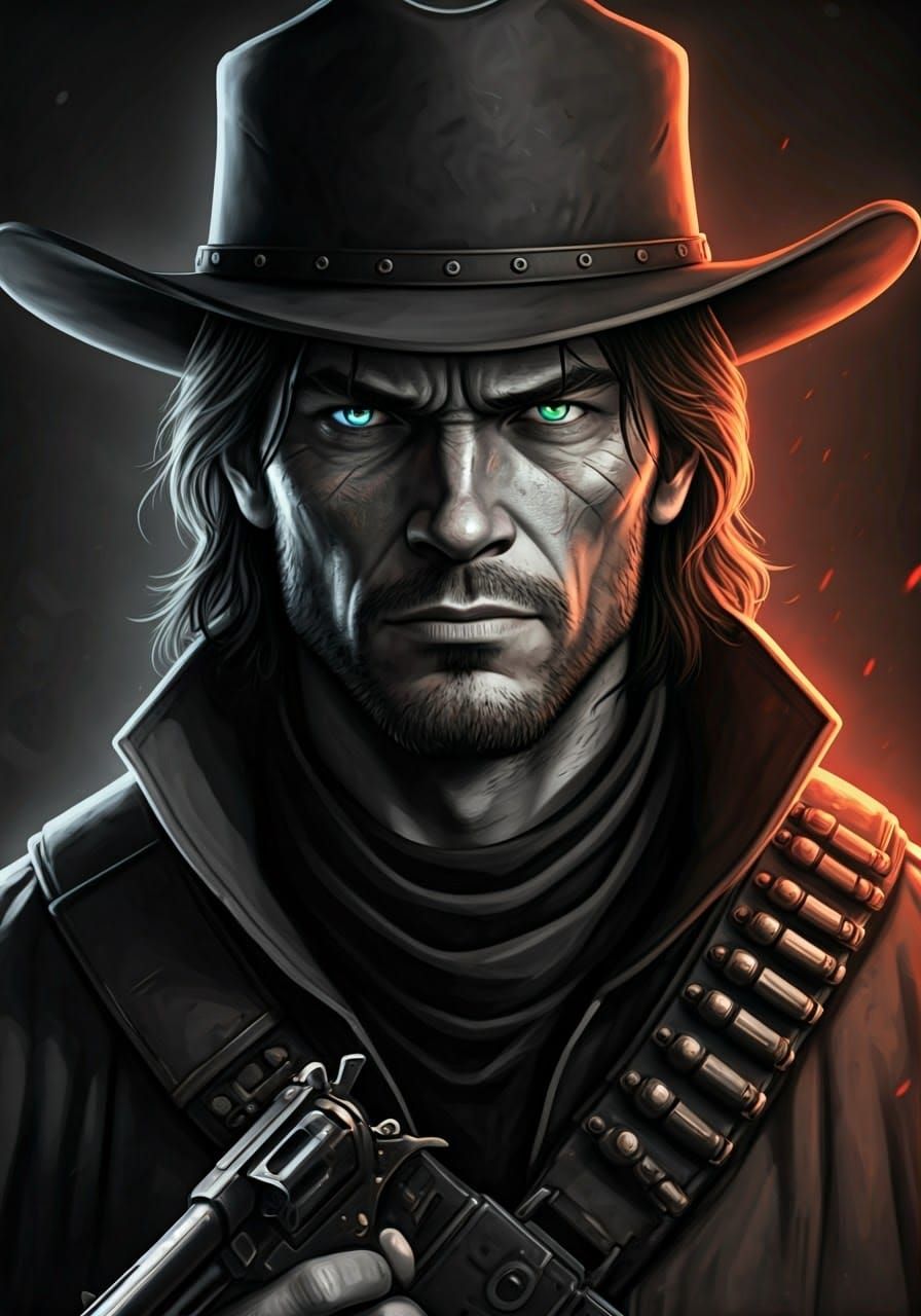 Cowboy with Heterochromia in Sin City Style