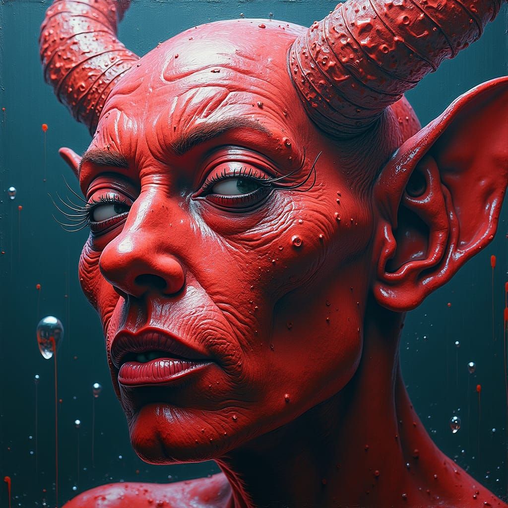 Surreal Hyperrealistic Devil in Acrylic Impasto Style