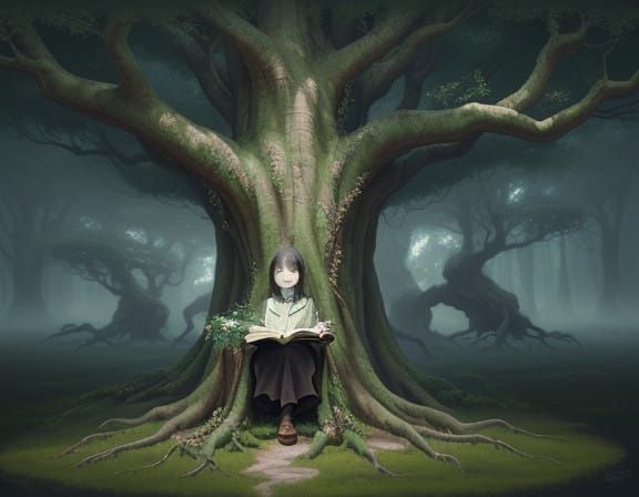 Enchanted Tree Guardian Reads to a Wonderstruck Child