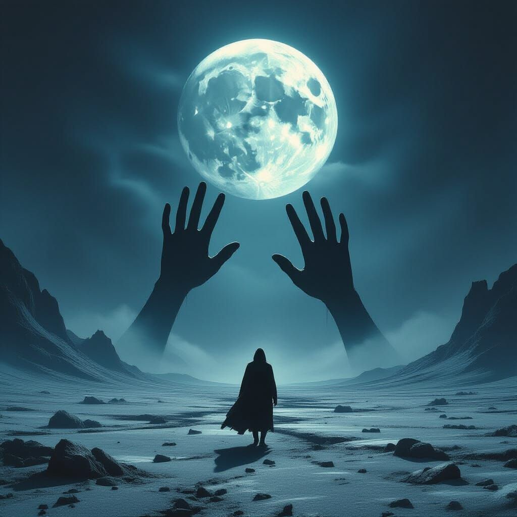 Desolate Wanderer with Phantom Hands in Surreal Style
