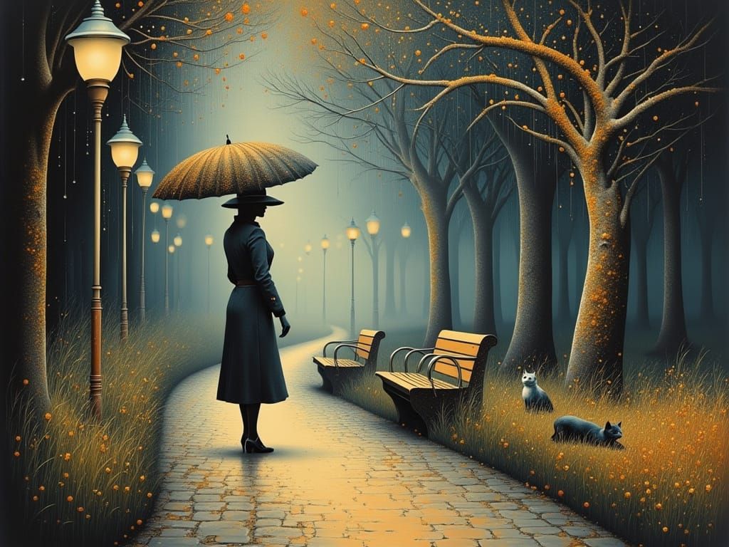 Surreal Naïve Scene with Whimsical Electric Poles and Forgot...