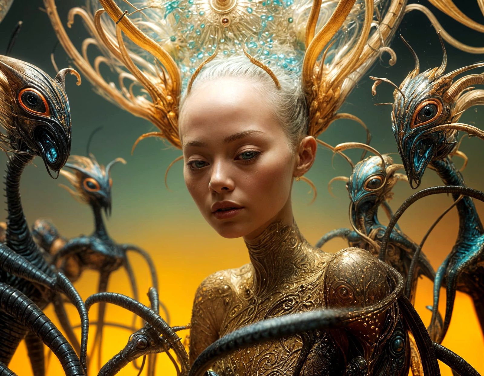 Abstract Alien Portrait with Bizarre Creatures