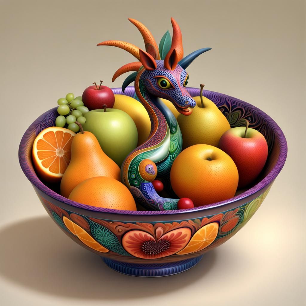 Fractal Alebrijes: A Vibrant Fruit Bowl Design