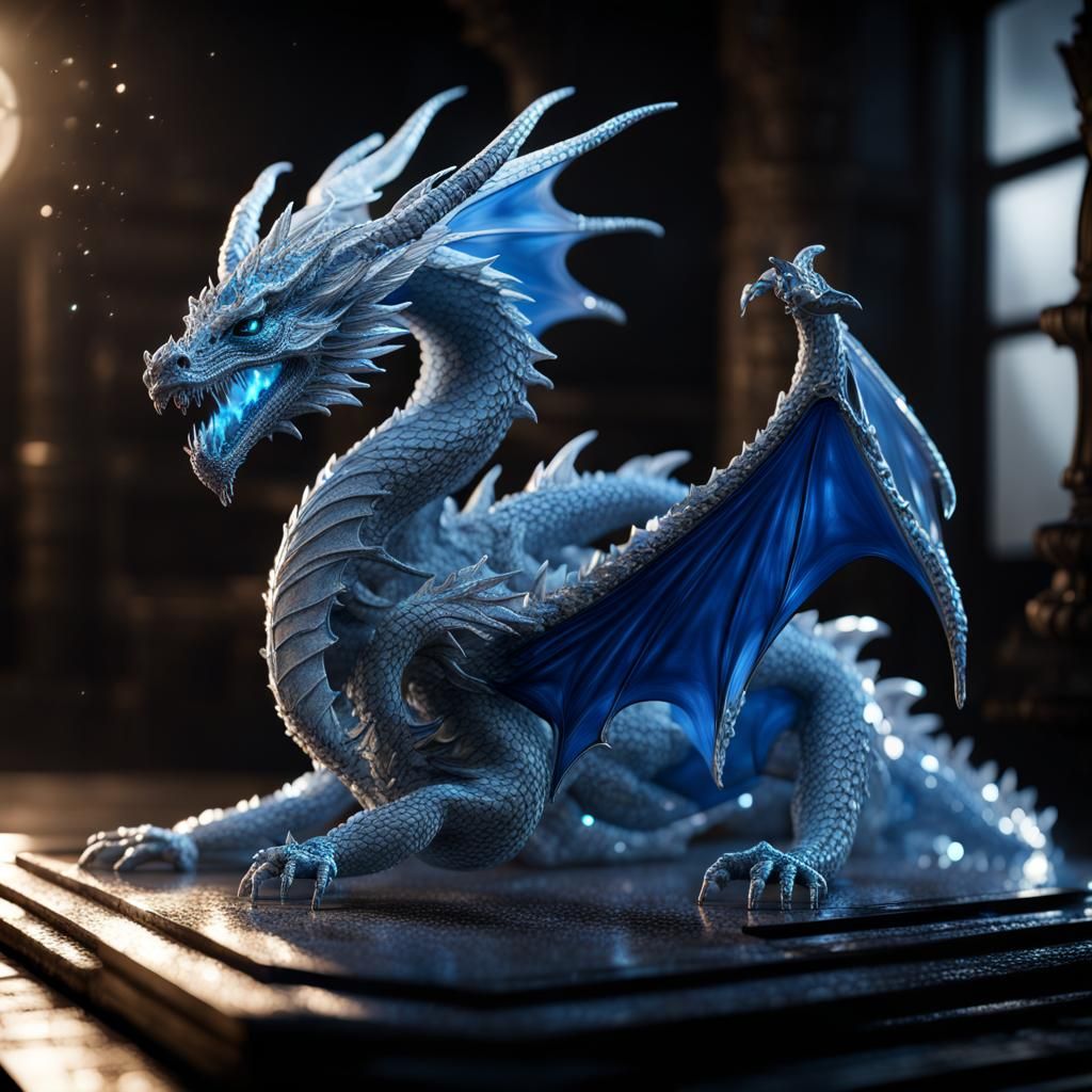 Epic Crystal Dragon with Blue Flame: CGI Render