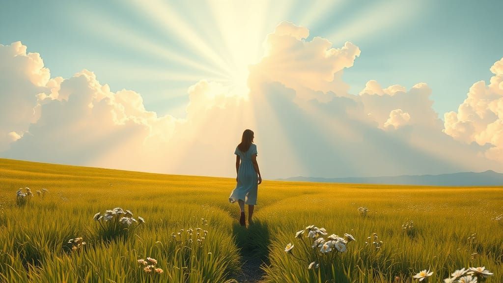 Person in Field Bathed in Sunlight