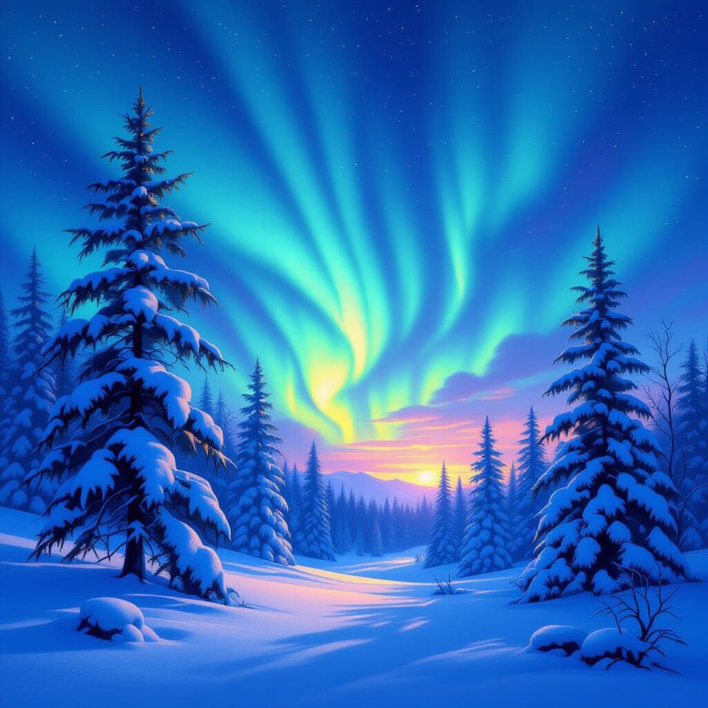 Northern Woodland Aurora Borealis Fantasy Art