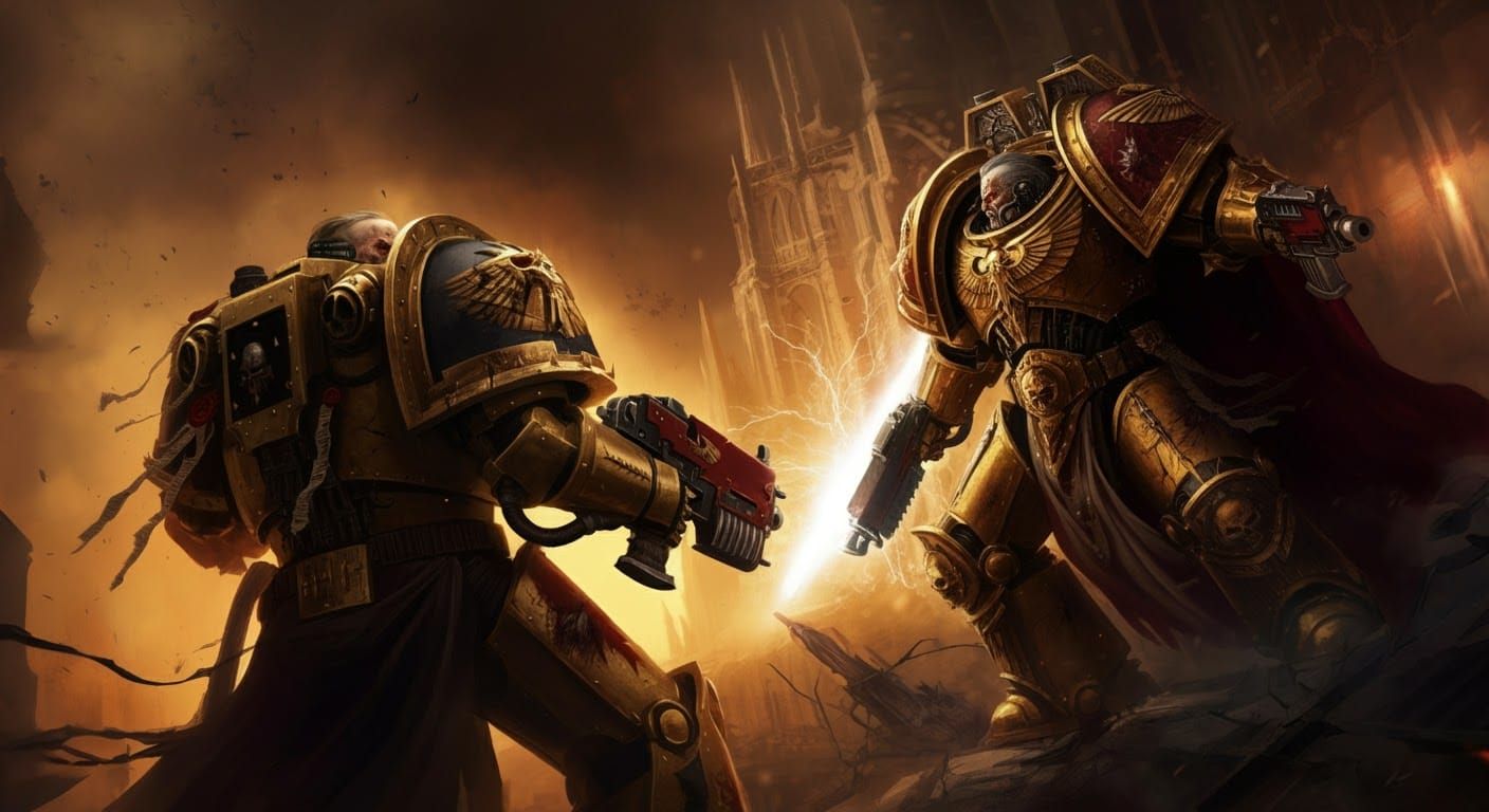 Emperor vs Horus: Apocalyptic Duel in Gothic Sci-Fi