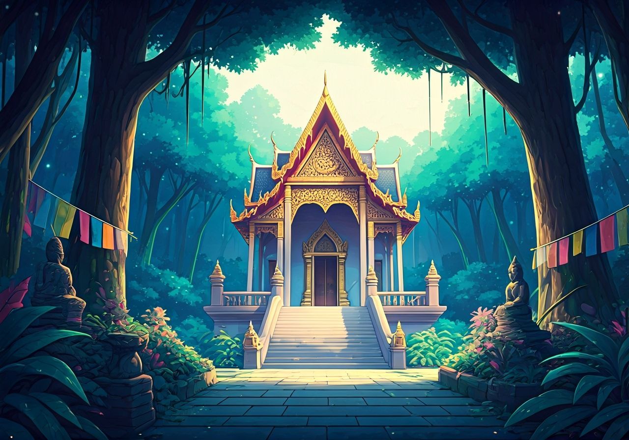Anime Thai Temple in Bioluminescent Jungle