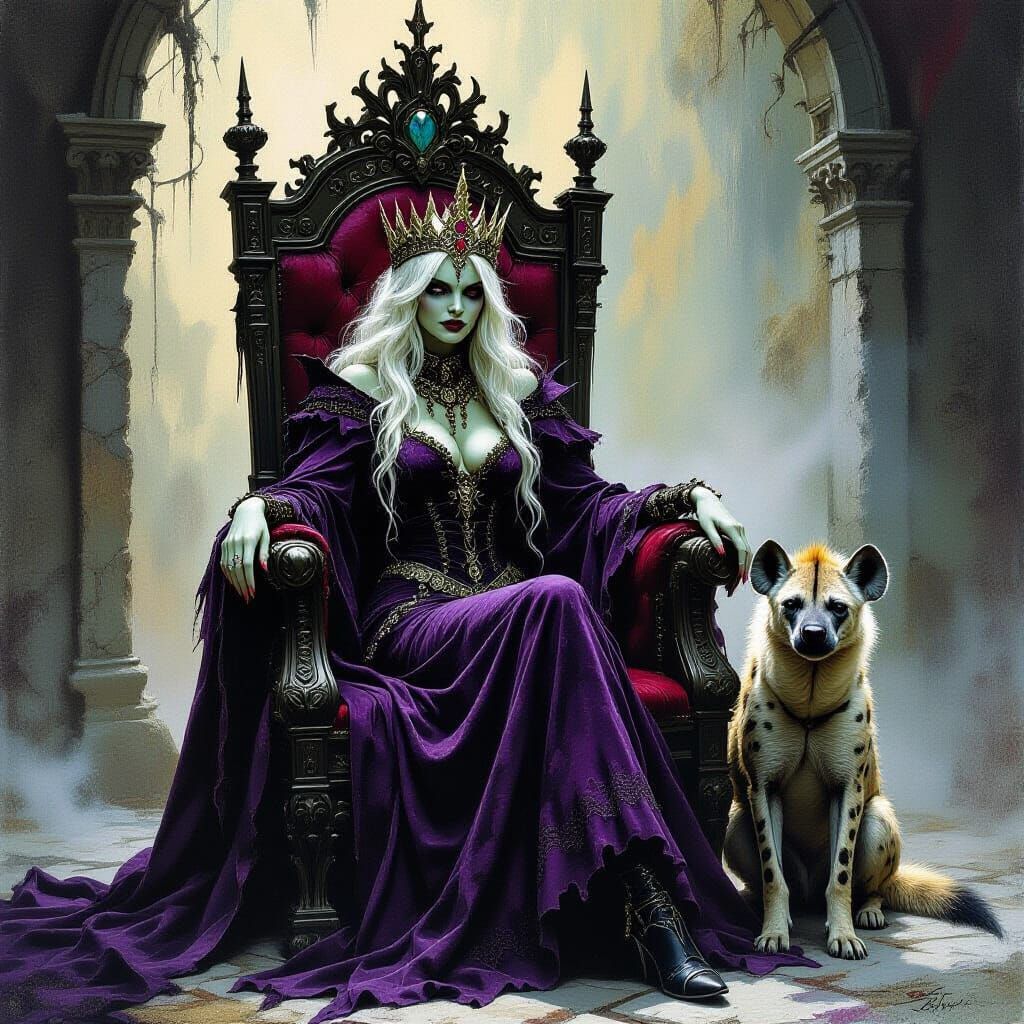 Goblin Queen with Hyena on Throne
