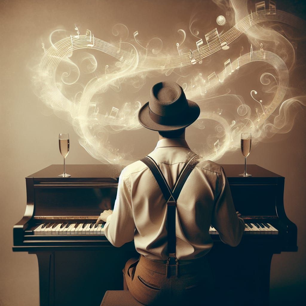 Vintage South Asian Gentleman at Piano with Ethereal Female...