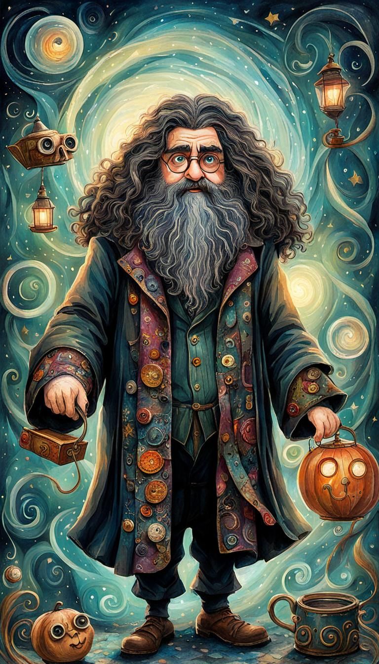 Hagrid Portrait in Whimsical Abstract Style