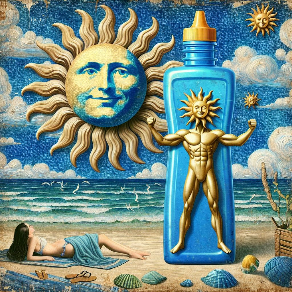 Surreal Sun Protection Superhero in Vintage Oil Painting